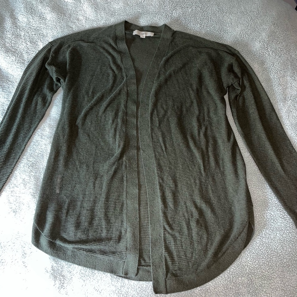 LOFT Green Cardigan Sweater Classic Knit Design